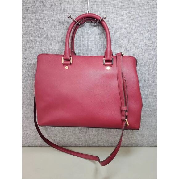 Michael Kors Savannah Pink Red Burgundy Satchel in Saffiano Leather - Picture 2 of 5